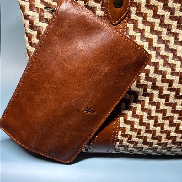 Frye Brown and Cream Woven Tote Bag with Detachable Clutch - Picture 7 of 16